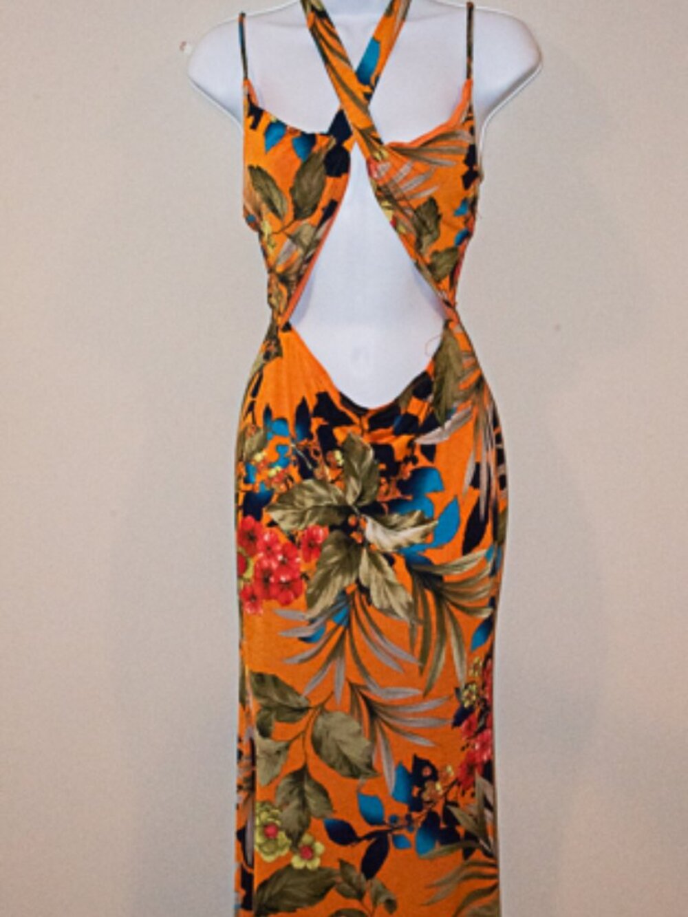 Good Time USA Tropical print  Halter top maxi dress Size Large